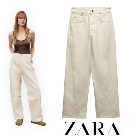 ZARA | Ecru | ZW THE LOW RISE WORKER JEANS - Picture 1 of 7